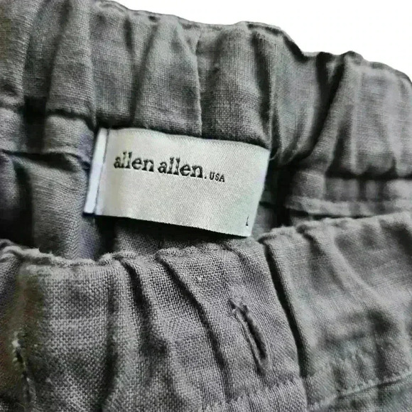 Allen Allen Linen Pants sz Large Gray Drawstring Pull On Relaxed Wide Leg Pocket - Picture 2 of 3